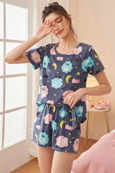 Bulut Desenli Mavi Pijama Takımı Zalle